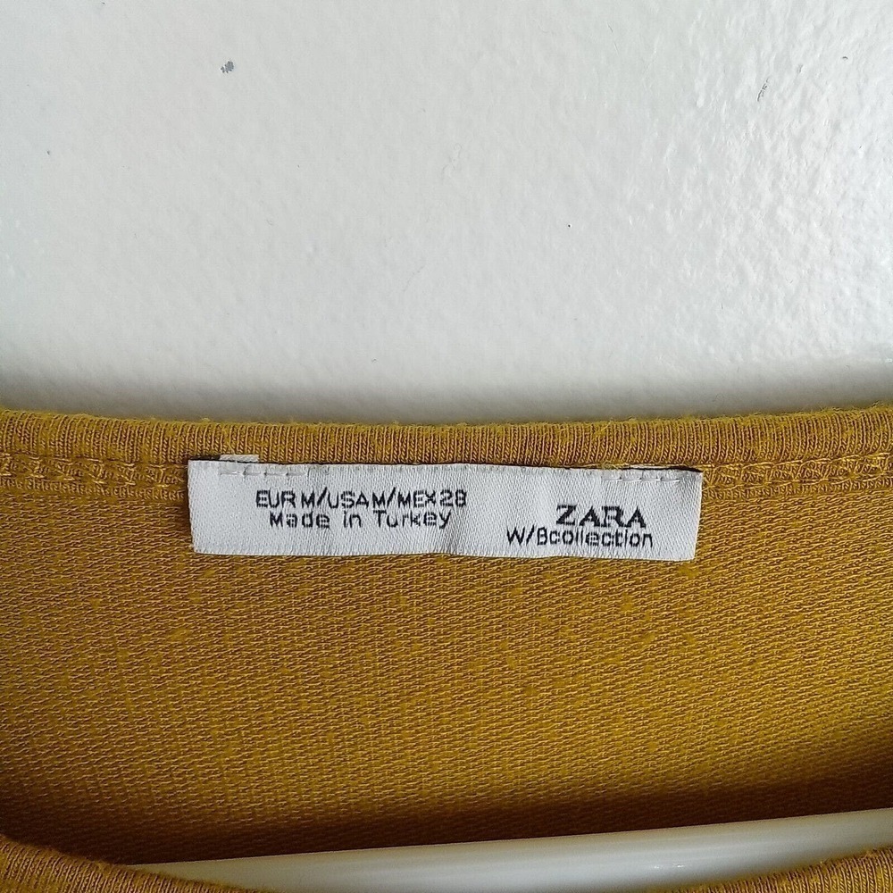 Zara WB Collection Shirt Women's Size Medium Mustard 3/4 Sleeve Asymmetrical - Picture 5 of 7